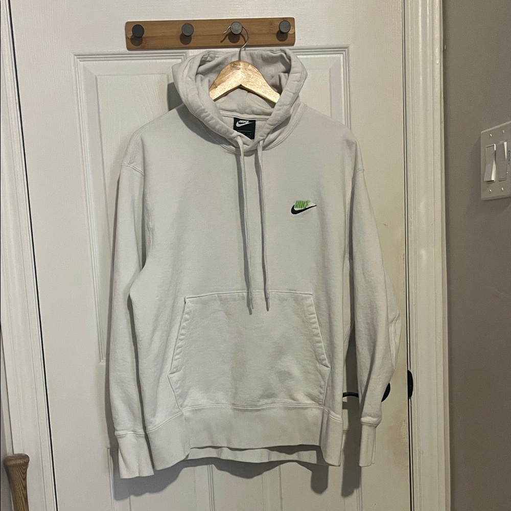 Nike Light Gray Hoodie with Green Logo